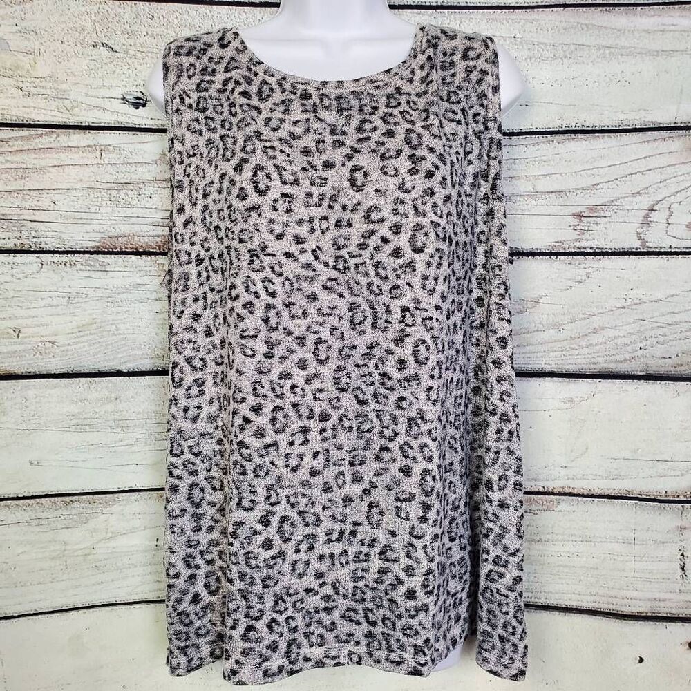 Chico’s Zenergy Women’s Leopard Print Sleeveless Top Size 3 (16/18) Gray Black
